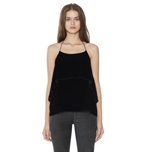 ALICE + OLIVIA Marybeth Black Velvet Halter Top Silk Blend Tiered Ruffle